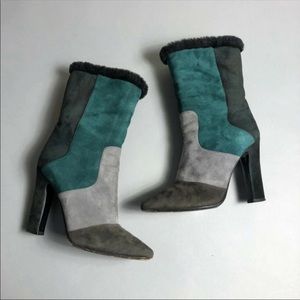 Tamara Mellon Colorblock Blue Suede Anke Boot 37.5